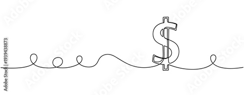 Continuous line drawing of dollar sign symbolizing financial growth. No editable stroke