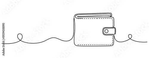 Minimalist sketch of closed wallet with button fastener on white background. No editable stroke