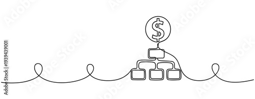 Minimalist continuous line drawing of money pyramid with dollar symbol. No editable stroke