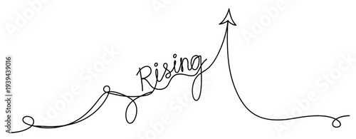 Line art arrow symbolizing growth with the word 'rising'. No editable stroke
