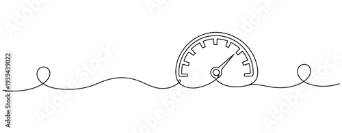 Continuous line art of speedometer showing high speed. No editable stroke