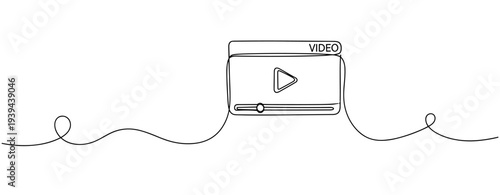 Minimalist video player icon with continuous line design. No editable stroke