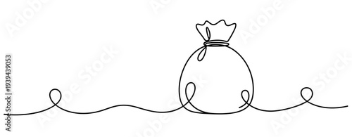 Continuous line drawing of money bag symbolizing wealth and finance. No editable stroke