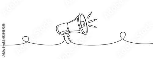 Continuous line drawing of a megaphone: minimalist communication symbol. No editable stroke