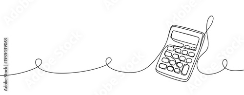 Continuous line drawing of a calculator on white background. No editable stroke