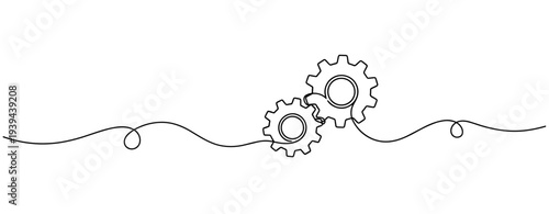 Continuous line drawing of interlocking gears with flowing line design concept. No editable stroke