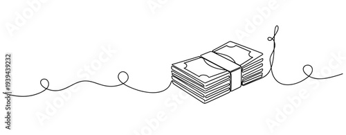 Minimalist money stack with needle and thread illustration. No editable stroke