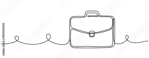 Simplistic one-line drawing of business briefcase on white background. No editable stroke