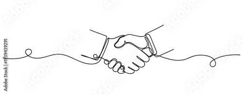 Continuous line drawing of a handshake symbolizing agreement and unity. No editable stroke
