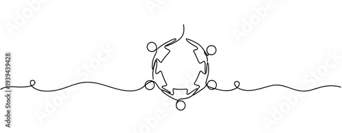 Continuous line drawing of globe with people holding hands. No editable stroke