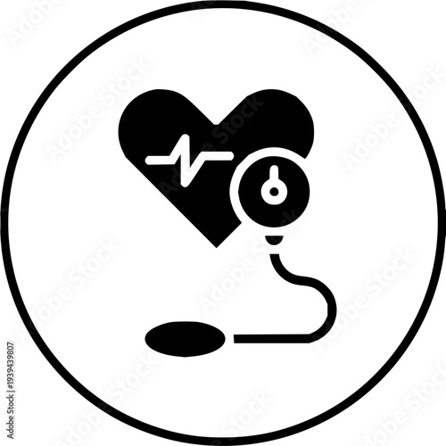 Icon of a heart with a cardiograph line and a blood pressure monitor symbolizing cardiovascular health and medical checkups
