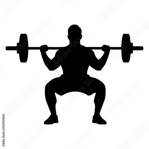 Silhouette of man doing barbell squat, fitness vector illustration