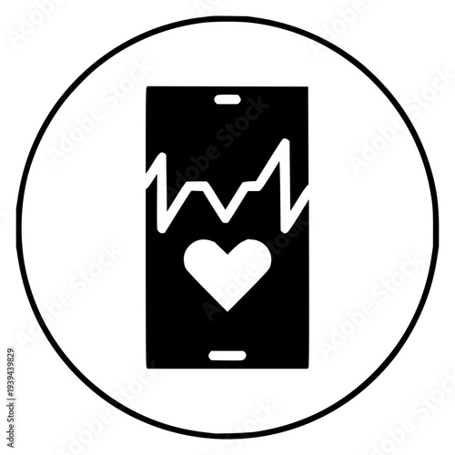 Icon of smartphone displaying heartbeat and heart symbol, representing digital health monitoring, mobile fitness apps, and personal wellness tracking solutions