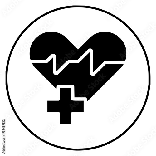 Health and medical care symbol with a heart and a pulse line, representing well-being and life
