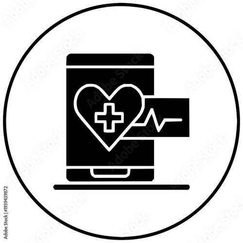 Digital health monitoring and telemedicine icon representing a smartphone with a heart rate EKG