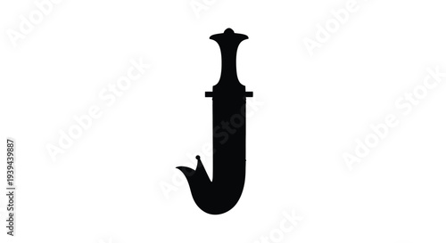 A striking black silhouette of an ornate curved dagger
