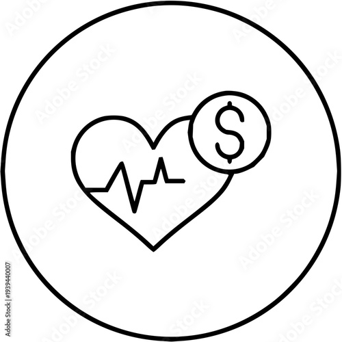 Financial Health Concept Icon Heartbeat and Dollar Sign Symbolizing Healthcare Costs and Economic Wellbeing