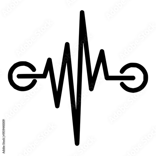Black and white electrocardiogram icon representing a heartbeat or vital signs
