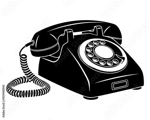 Vintage black rotary dial telephone illustration isolated on transparent background

