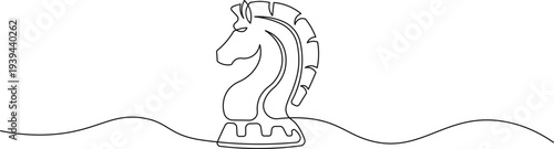 Chess Knight Piece Line Art Illustration. Strategic Thinking and Business Strategy Concept Minimalist Outline Vector