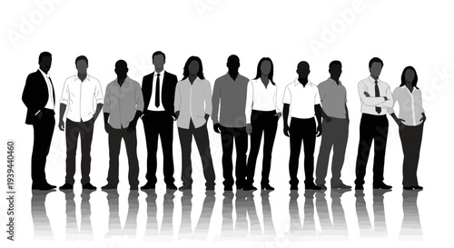 Diverse Group of Business Professionals Standing Together in Silhouette