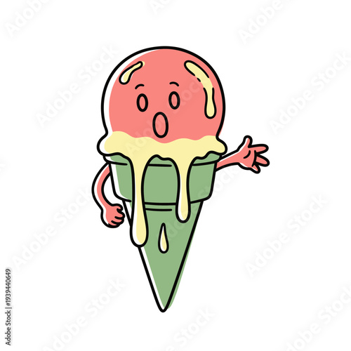 Cartoon Ice Cream Character Melting.