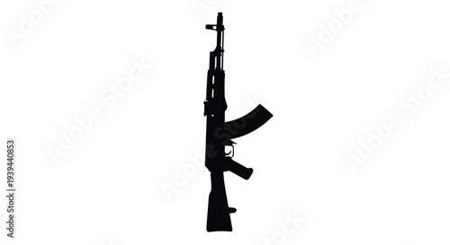 Black ak 47 rifle isolated on white background striking silhouette