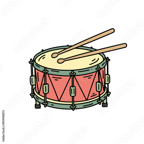 Drum with Drumsticks on White.