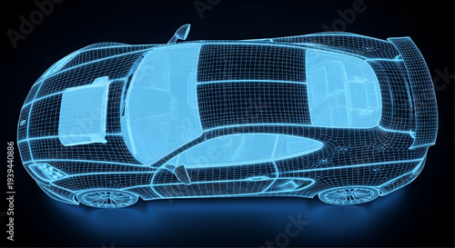 Modern transparent car wireframe for autonomous driving concept