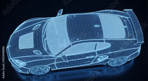 Automotive engineering transparent car wireframe isolated on white