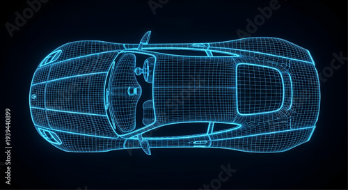 Automotive engineering transparent car wireframe isolated on white