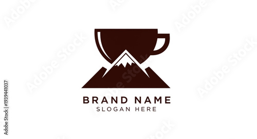 Mountain Trophy Logo Design Template with Brand Name and Slogan Placeholder.