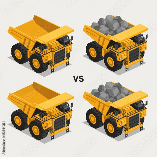 Comparison of dump trucks with and without load.