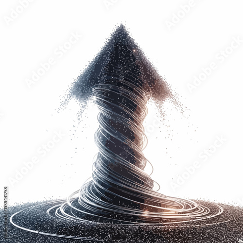 Arrow Spiraling Upward in Abstract Design with Particle Effect
