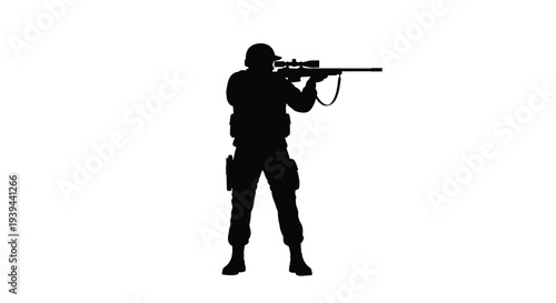 Armed soldier aiming a rifle a dramatic black silhouette