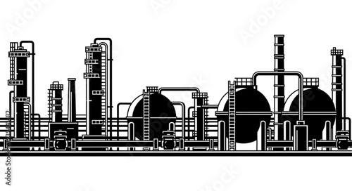 Industrial factory complex with various structures and equipment.