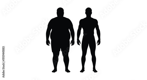 Contrasting male body types depicted in a stark black silhouette