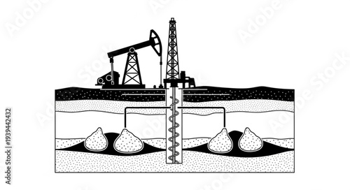 Oil Extraction Process Diagram Showing Drilling and Pumping.