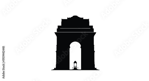 India gate a striking black silhouette against a white background