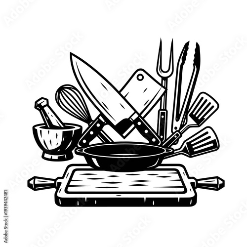 Professional Kitchen Utensils and Cooking Tools Vector