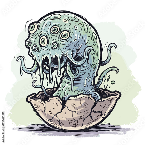 Monster Emerging From Broken Eggshell.