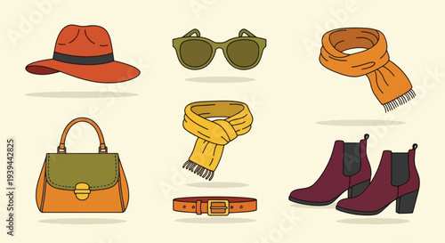 Fashion Accessories Collection Hat Scarves Sunglasses Bag Belt  Boots.