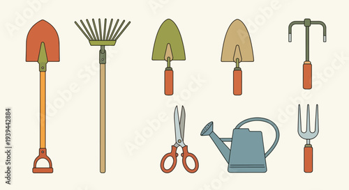 Gardening Tools Collection Shovel Rake Trowels Fork Scissors Watering Can.