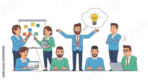 Business team brainstorming ideas in modern office setting