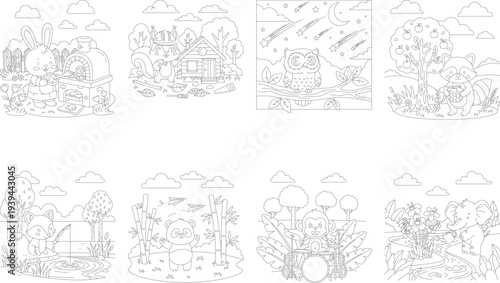 Coloring Book: Bunny Roasting Marshmallows by Fire