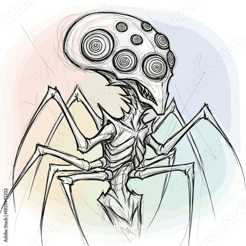 Alien Spider Creature with Large Head.