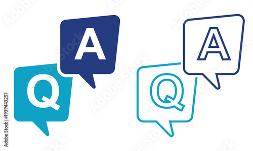 Question and Answer Chat Bubble Icon. Chat bubble icons with Q and A letters representing question and answer, FAQ support, help center, and online communication concept.