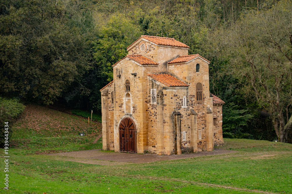 Fototapeta premium Exterior of San Miguel de Lillo church, UNESCO Pre-Romanesque architecture in Oviedo, Asturias, Spain, 33MP