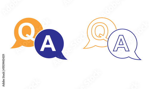 Question and Answer Chat Bubble Icon. Chat bubble icons with Q and A letters representing question and answer, FAQ support, help center, and online communication concept.