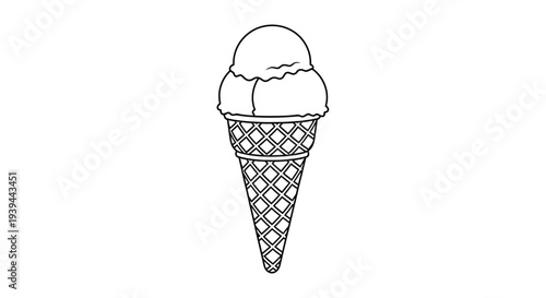 Simple line drawing of a two scoop ice cream cone silhouette